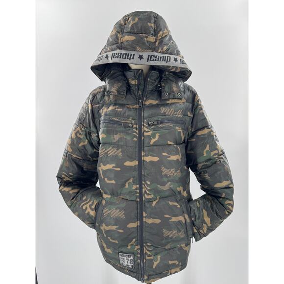 Diesel Boys Camo Puffer Black Green Winter Jacket Kids Down Jacket 16 - *flaw - Picture 1 of 7